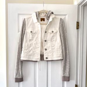 AE White Jean Jacket w/ Gray Sleeves & Hood